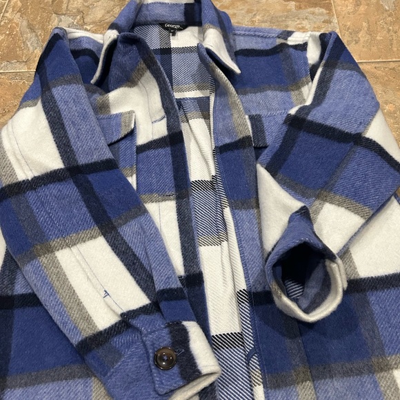 Blue & White Flannel/Plaid Shacket - George - Picture 2 of 3